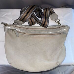 Anthropologie Vegan Leather Suede Crossbody Bag Purse Double Pouch Tan Gray